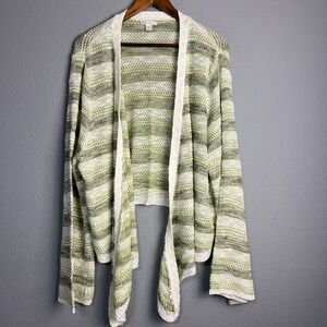 Cato Striped Draped Open Knit‎ Cardigan Lightweight Green White Plus Size 26/28